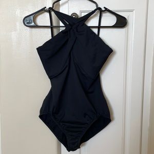 Jozette for Mirella black high neck low back leotard / bodysuit size large EUC